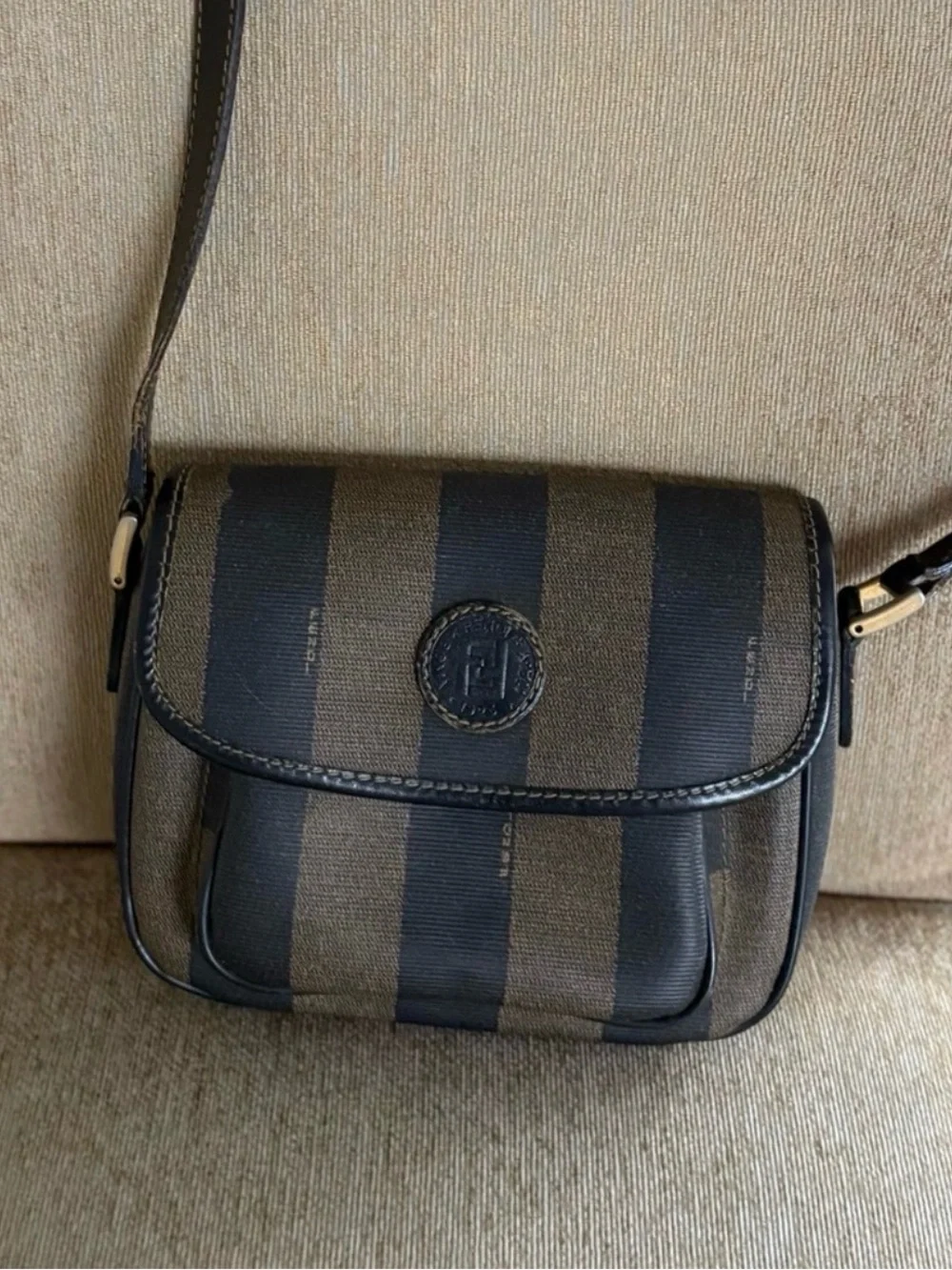 FENDI Vintage Striped Brown Crossbody Shoulder Bag